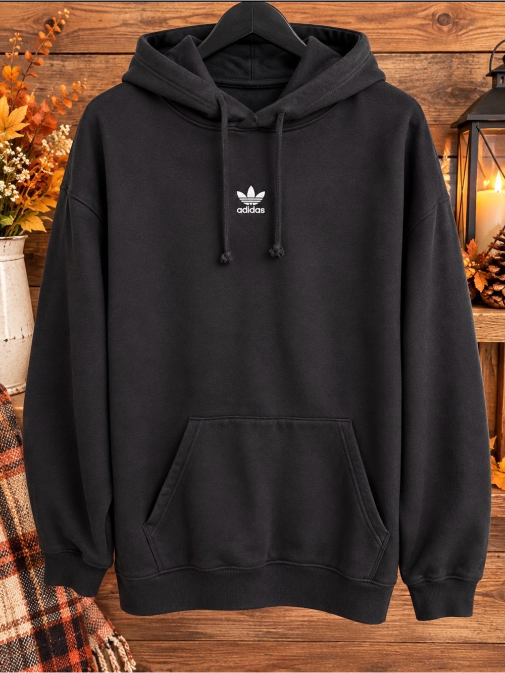 adidas Black Trefoil Hoodie with Kangaroo Pocket